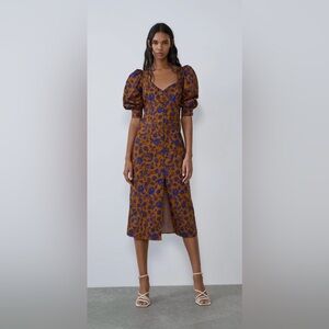 Zara Poplin long floral midi skirt dress